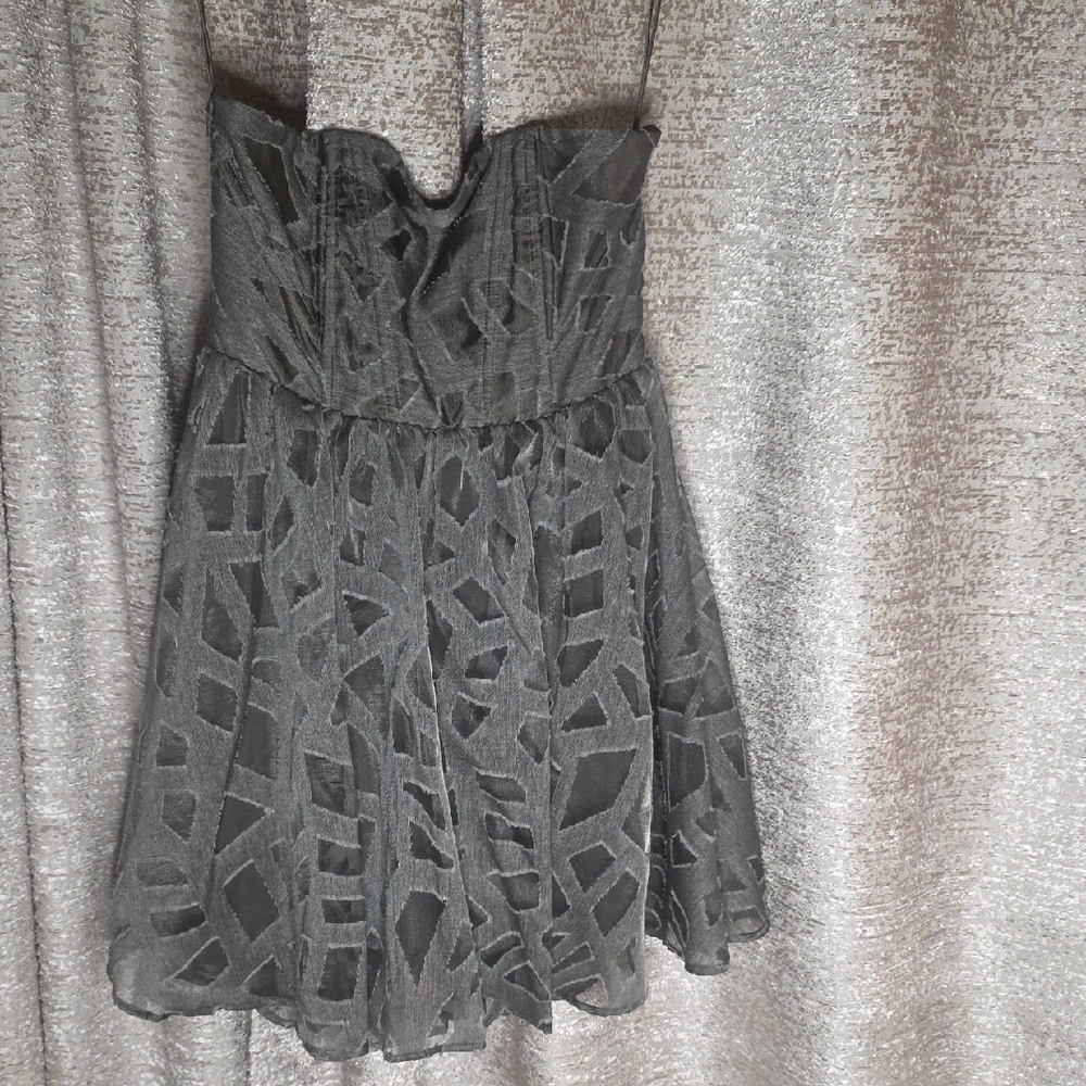 Alice + Olivia Strapless Gray Textured A-Line Dress
